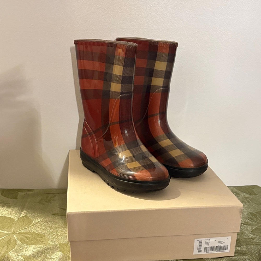 Burberry Kids Checkered Rain Boots - Red and Brown